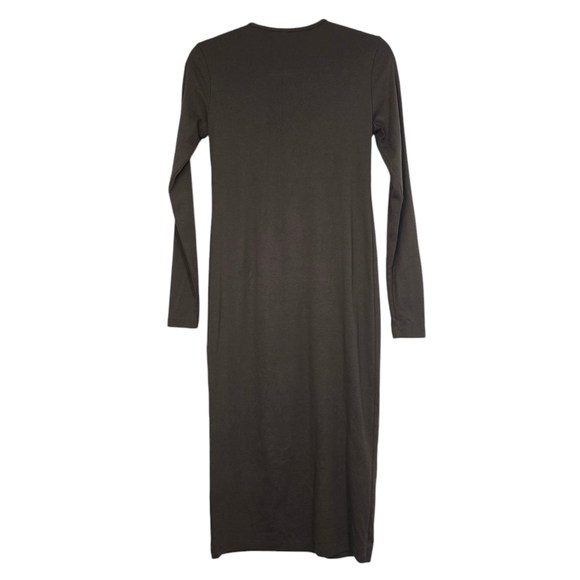 Kotn olive green 100% European cotton Pullover longsleeve Midi dress - Picture 4 of 8